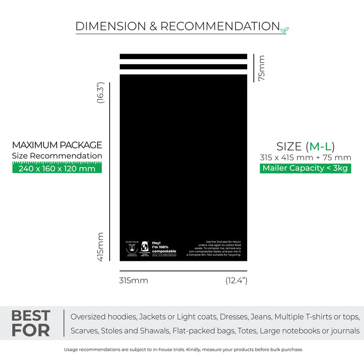 Black Custom Compostable Mailers With Low Minimums