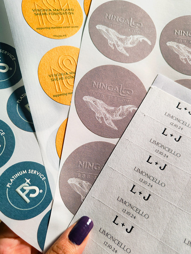 Custom Printed Embossed Stickers & Labels. MOQ-250 Stickers