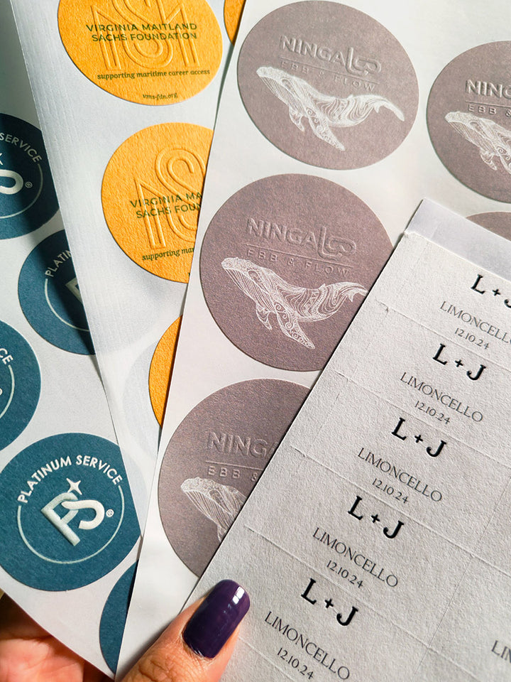 Custom Printed Embossed Stickers & Labels. MOQ-250 Stickers