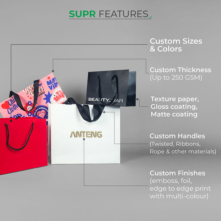 Premium Branded Paper Shopping Bags with Luxe Finish Supr Pack