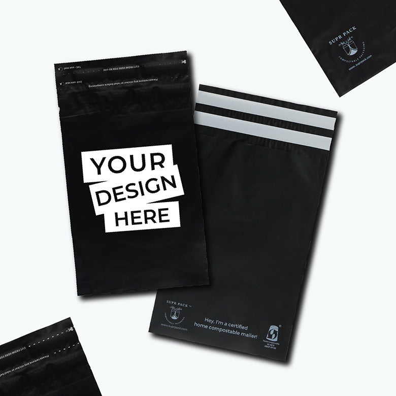 Black Custom Compostable Mailers With Low Minimums