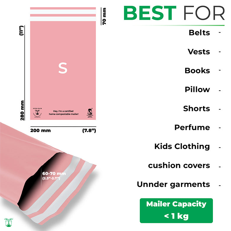 Pink Home Compostable Mailer For Sustainable Packaging MOQ 50 Mailers.