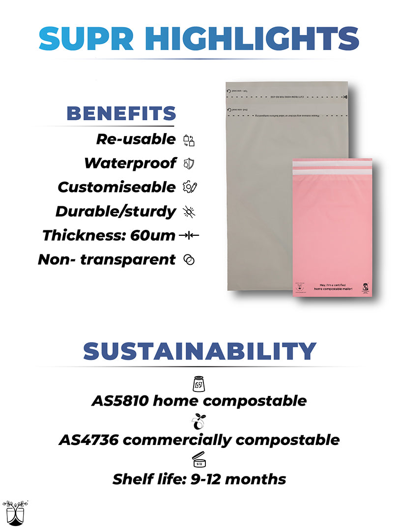 Warm Grey Custom Compostable Mailers WITH LOW MINIMUMS
