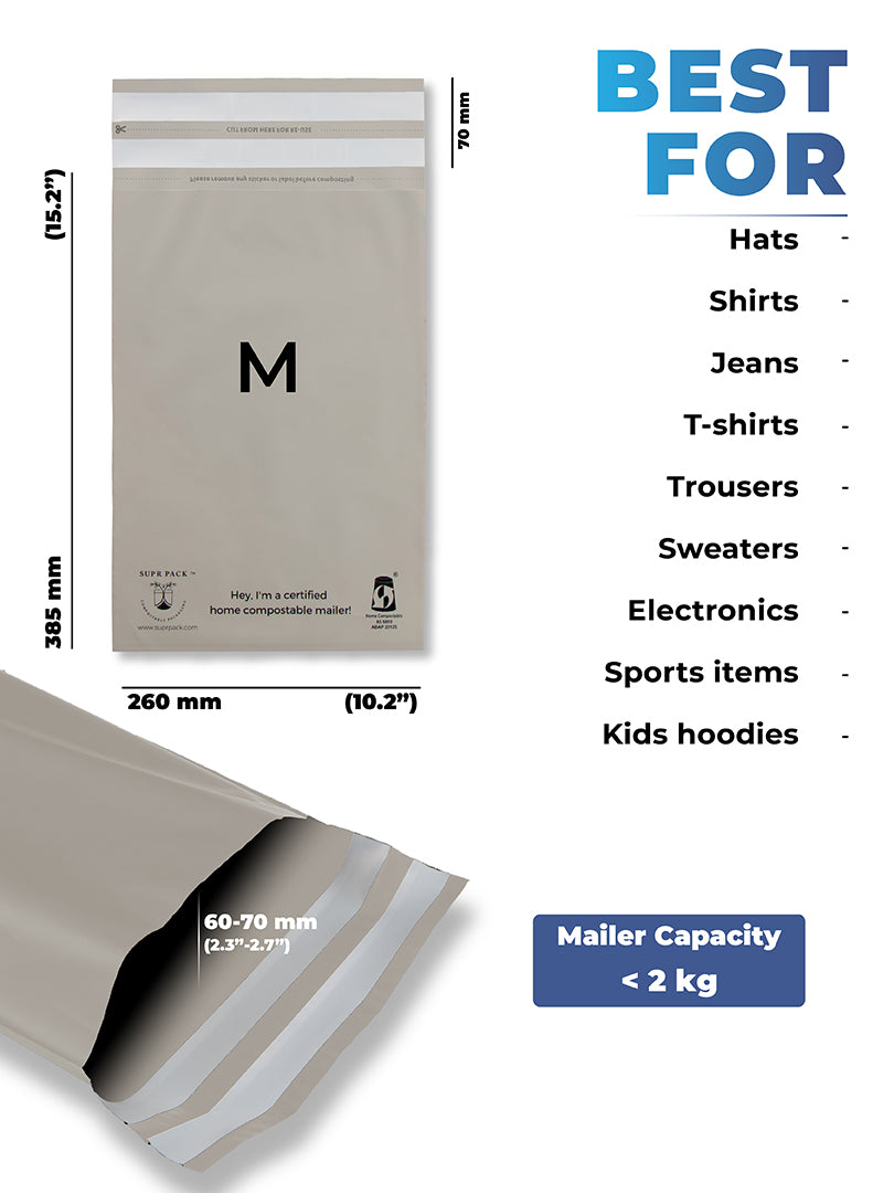 Warm Grey Home Compostable Mailers For Sustainable Packaging - MOQ 100.