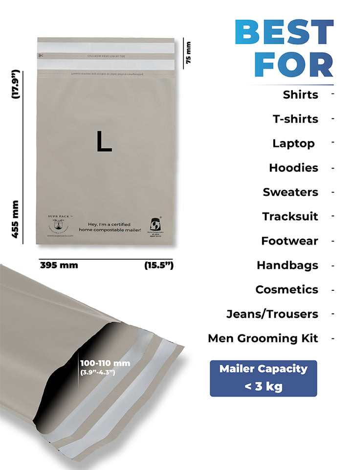 Warm Grey Custom Compostable Mailers WITH LOW MINIMUMS