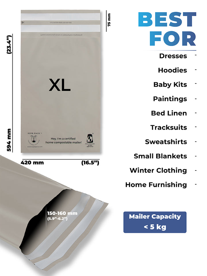 Warm Grey Home Compostable Mailers For Sustainable Packaging - MOQ 100.