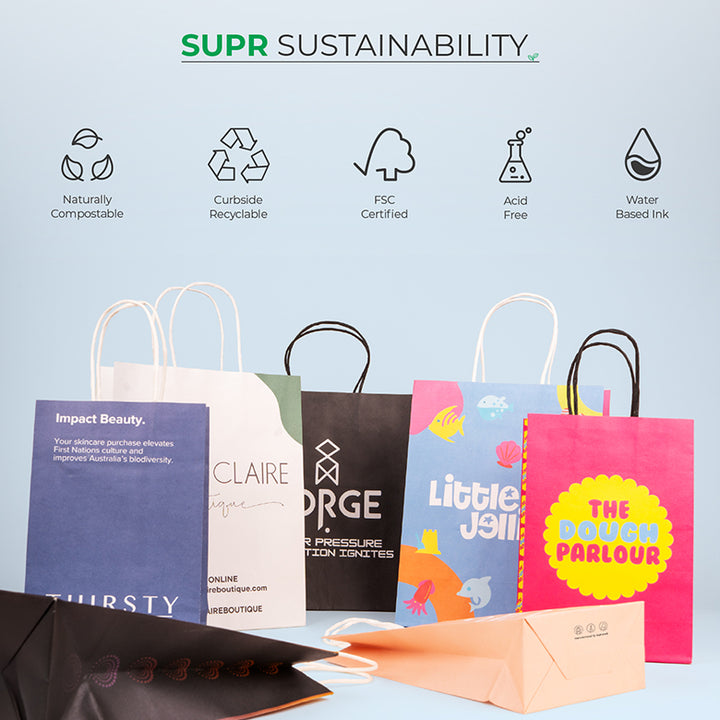 Custom paper bags with handles. Multi-colour &amp; Full page printing. Supr Pack