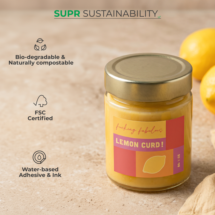 Custom Label With Textured Paper. Eco-Friendly &amp; CMYK Printing. Supr Pack