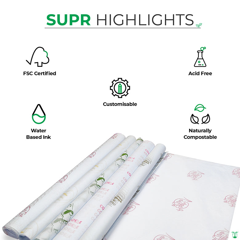 White Compostable Custom Tissue with Custom Stickers