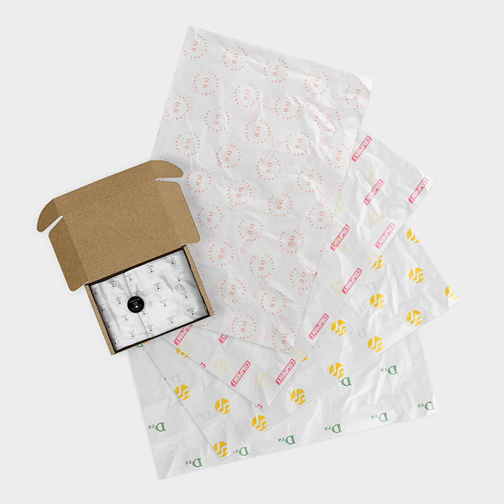 White Compostable Custom Tissue with Custom Stickers