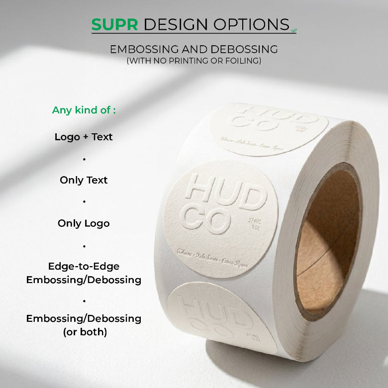 Custom Blind Embossed Product Label Rolls - Luxe Textured Paper
