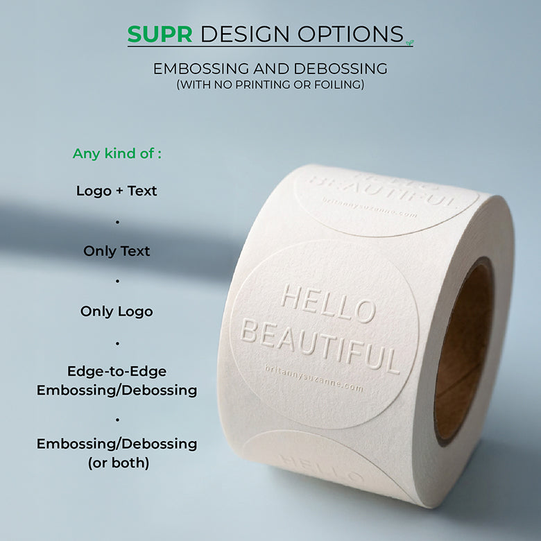 Custom Blind Embossed Product Label Rolls - Luxe Textured Paper