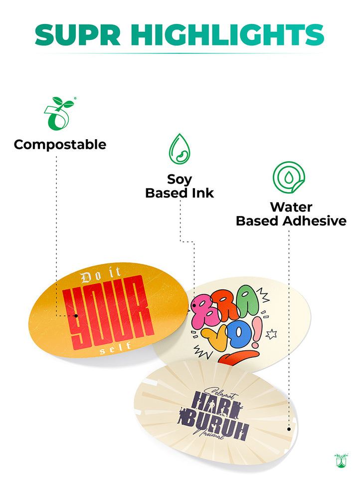 CUSTOM COMPOSTABLE STICKERS & LABELS WITH LOW MINIMUMS