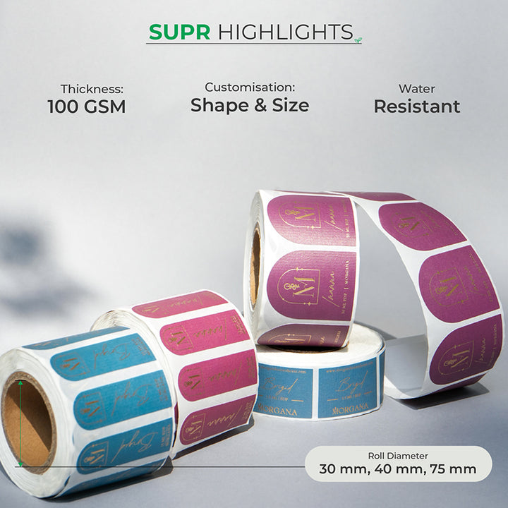 Custom Product Label Rolls, Luxe Textured Paper - Print, Emboss & Foil