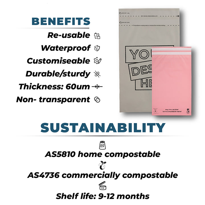 Warm Grey Home Compostable Mailers For Sustainable Packaging - MOQ 100