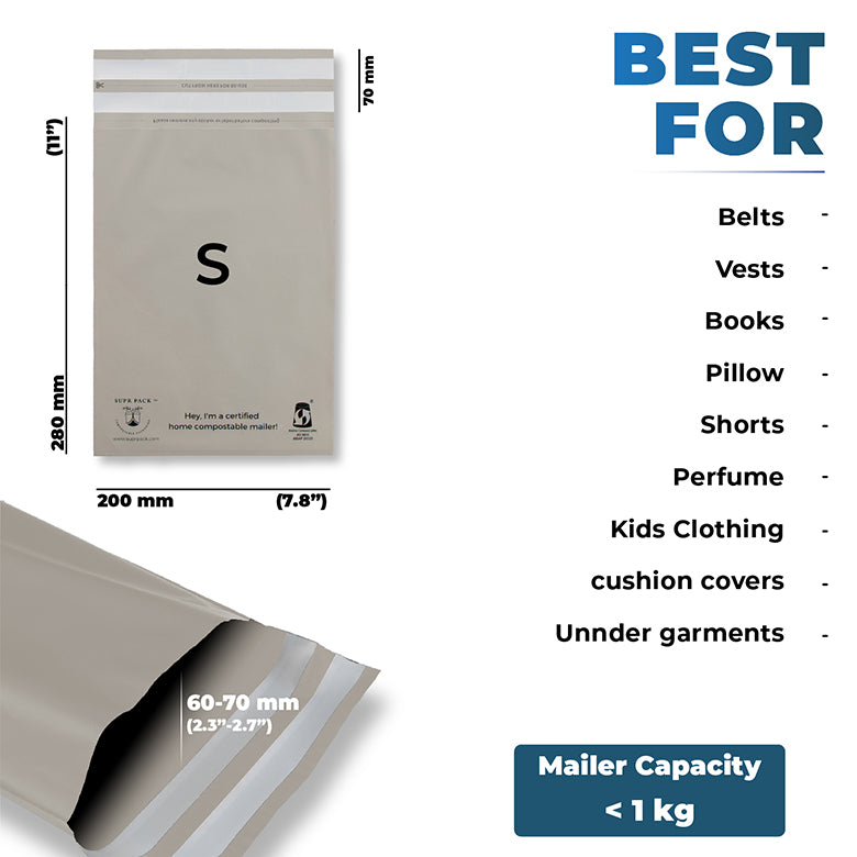 Warm Grey Home Compostable Mailers For Sustainable Packaging - MOQ 100