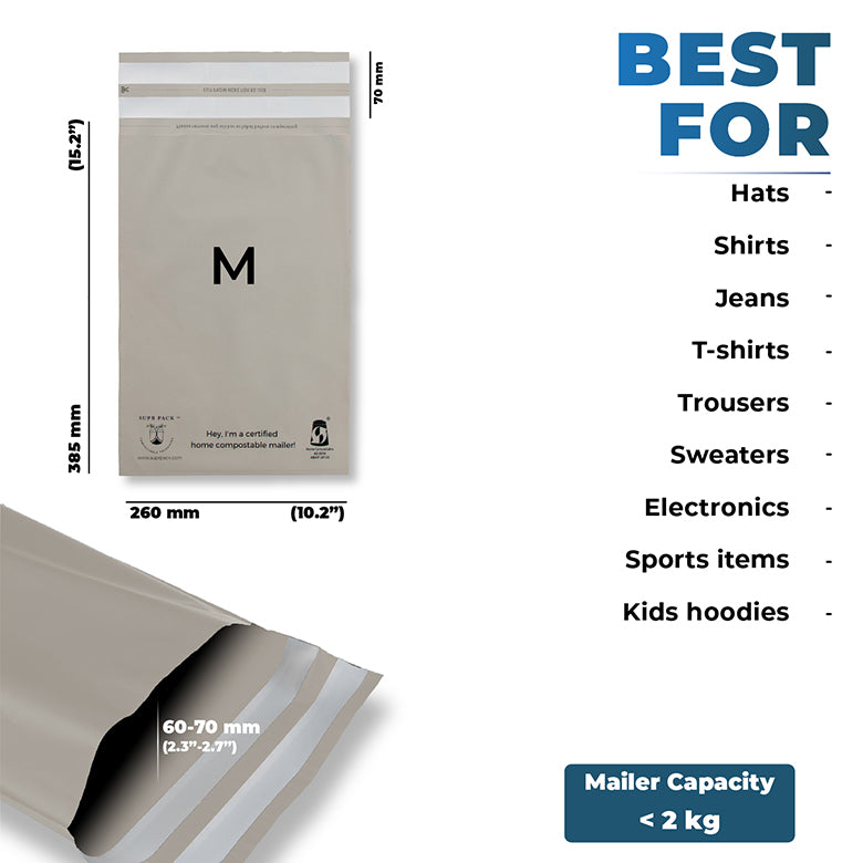 Warm Grey Home Compostable Mailers For Sustainable Packaging - MOQ 100