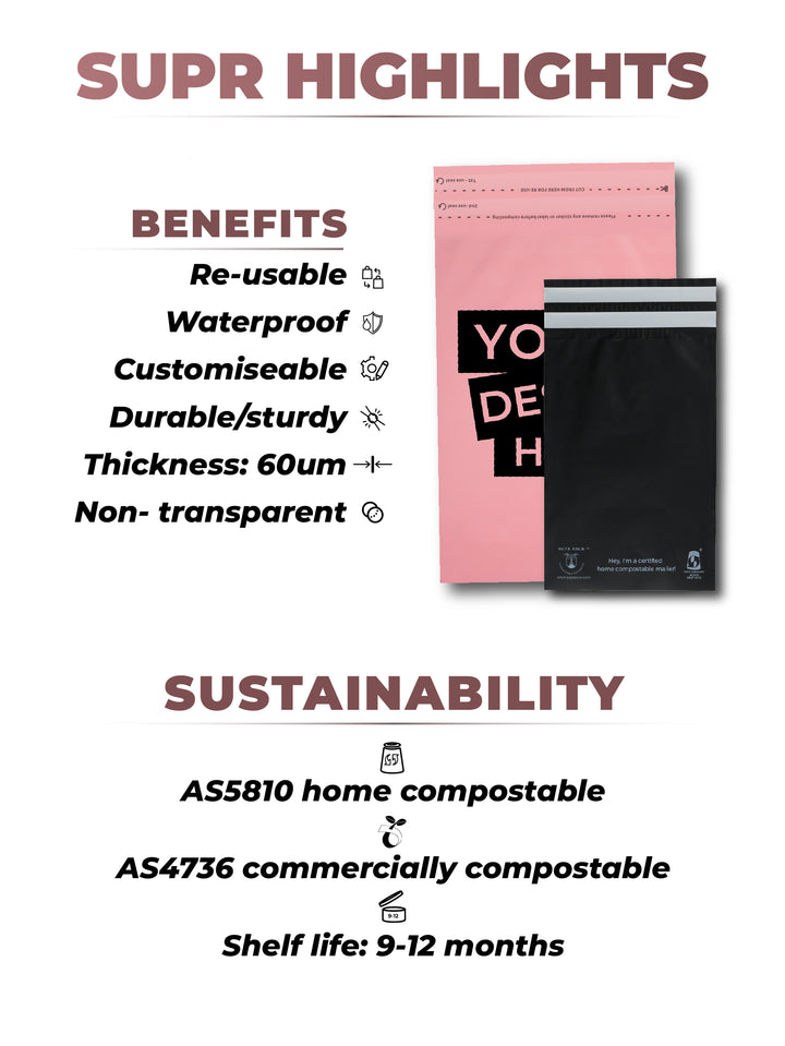 Pink Custom Compostable Mailers For Sustainable Packaging - MOQ 10