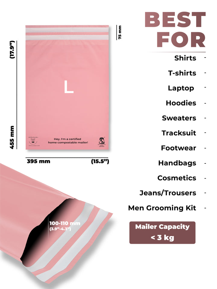 Pink Custom Compostable Mailers For Sustainable Packaging - MOQ 10