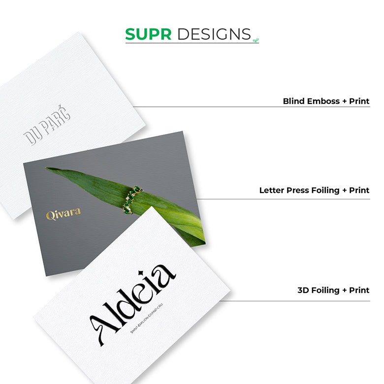 Luxe Custom Cards. Emboss, Letterpress & 3D foil