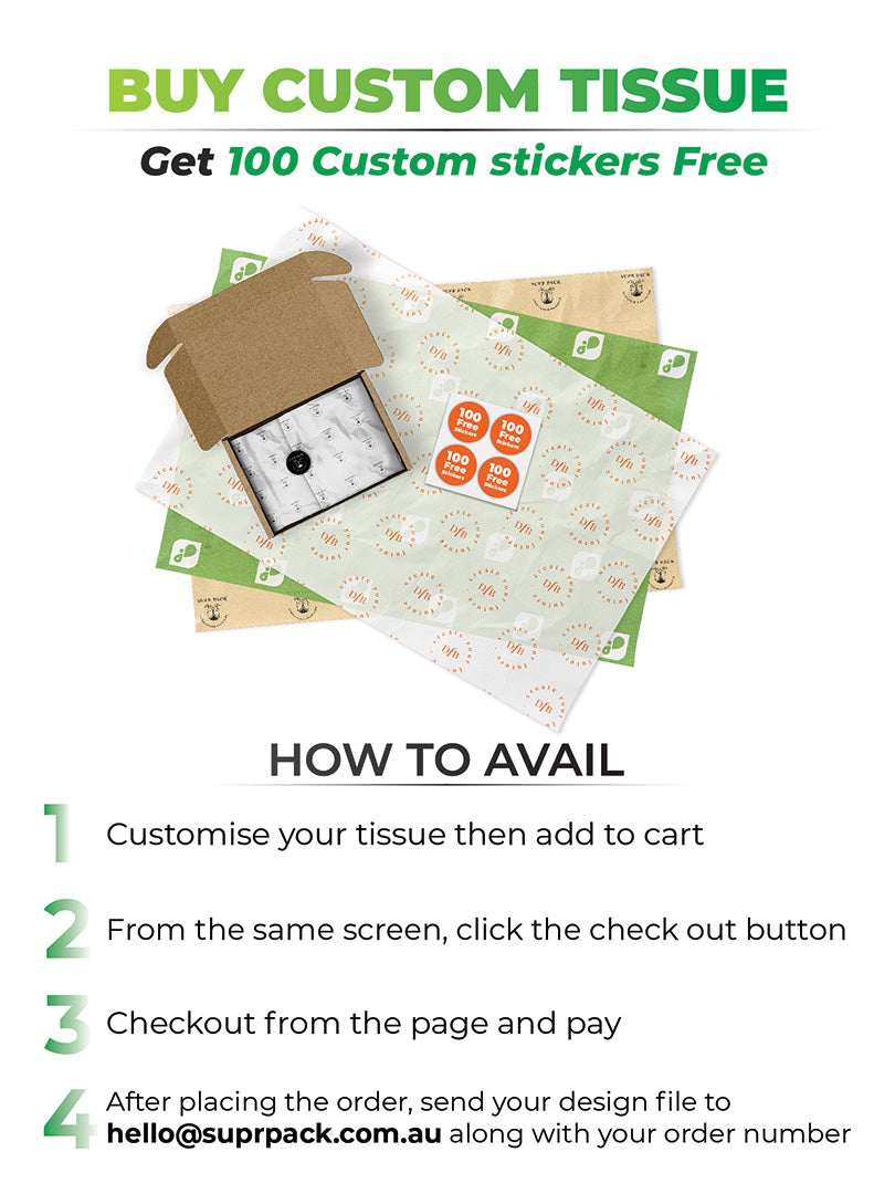 Compostable Custom Tissue Paper with 100 Complimentary Stickers